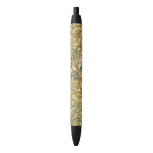 William Morris Vintage Pink and Rose Pattern Black Ink Pen