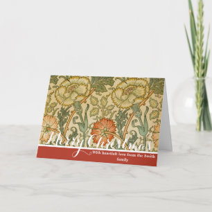 William Morris Vintage Pink and Rose Pattern Holiday Card