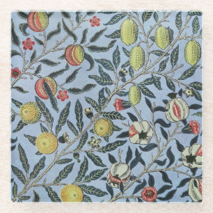 William Morris Vintage Pomegranate Fruit Pattern Glass Coaster