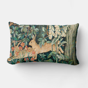 William Morris Vintage Rabbit Garden Floral Art Lumbar Cushion