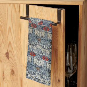 William Morris Vintage Red Floral Tulip and Rose Tea Towel