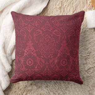 William Morris Vintage Red Stamped Velvet Pattern  Cushion