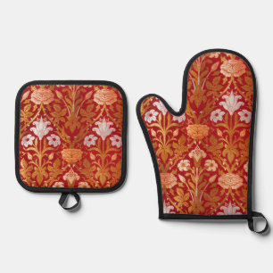 William Morris Vintage Rose & Lily Floral Pattern Oven Mitt & Pot Holder Set