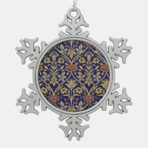 William Morris Vintage Rose & Lily Flower Pattern Snowflake Pewter Christmas Ornament