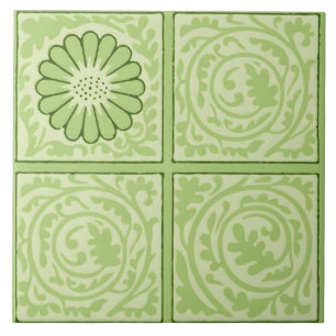 William Morris Vintage Square Green Floral Pattern Ceramic Tile