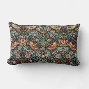 William Morris Vintage Strawberry Thief Birds Blue Lumbar Cushion