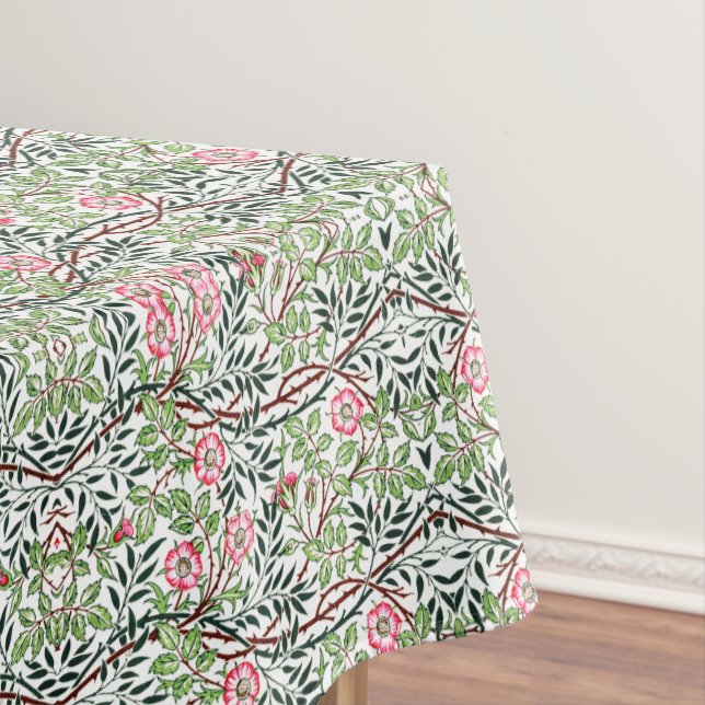 William Morris Vintage Sweet Briar Roses Foliage Tablecloth (In Situ)