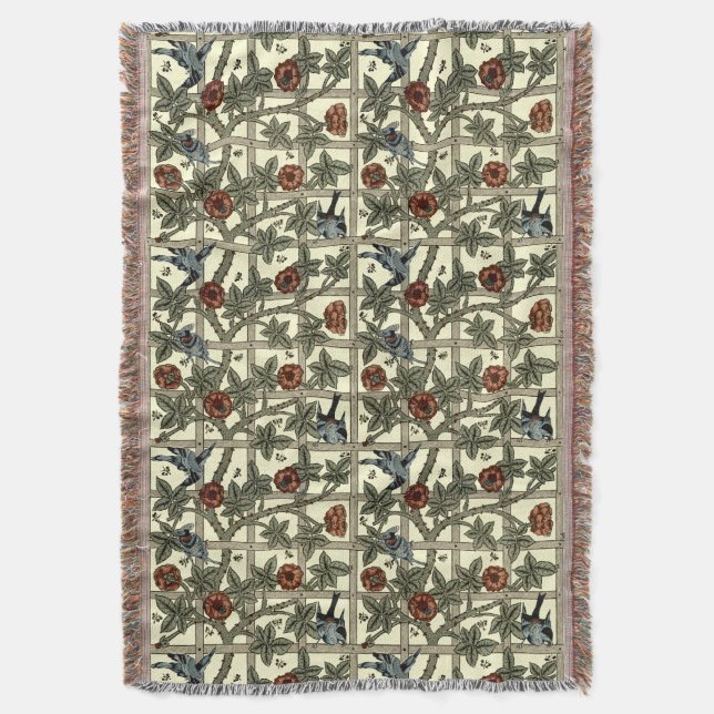 William Morris Vintage “Trellis” Pattern Throw Blanket (Front Vertical)