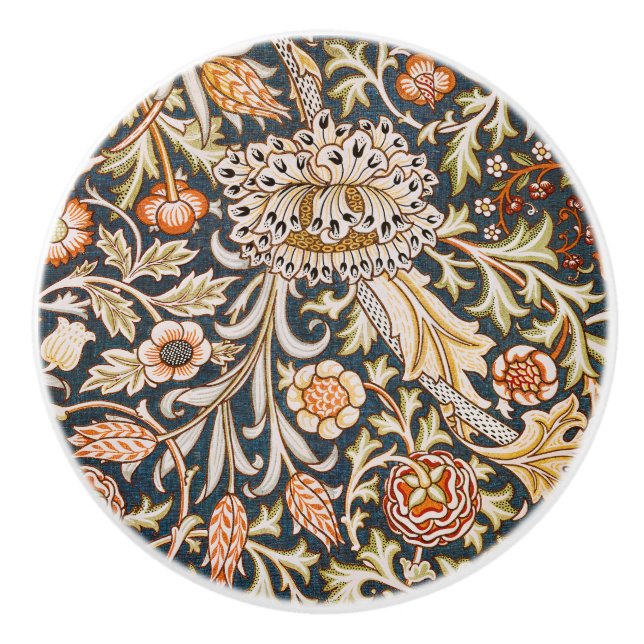 William Morris Vintage Trent Blue Floral Pattern Ceramic Knob (Front)