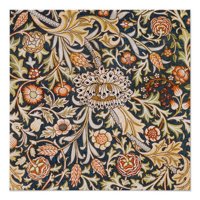 William Morris Vintage Trent Blue Floral Pattern Poster (Front)