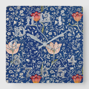 William Morris Vintage Tulip Floral Indigo Pattern Square Wall Clock