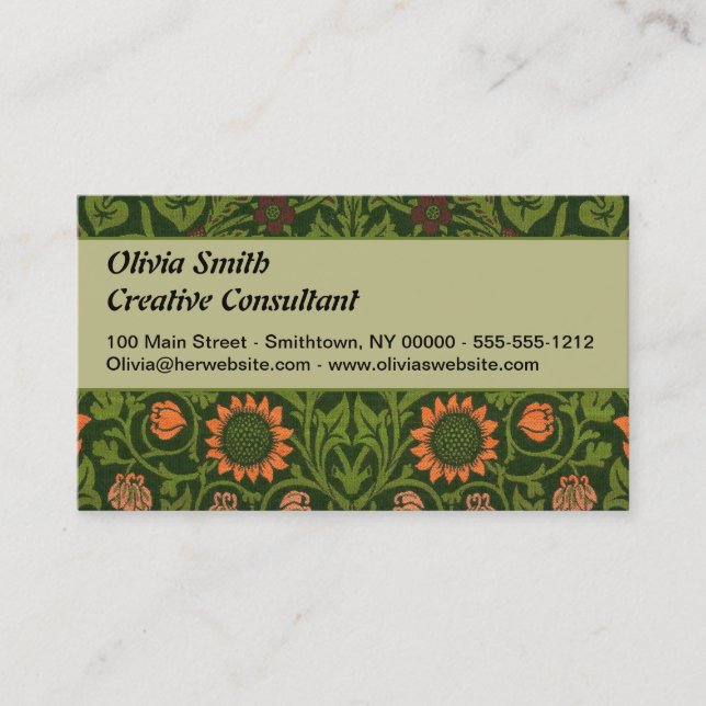 William Morris Violet and Columbine Art Rug Business Card (Front)