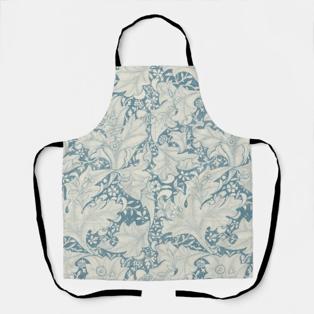 William Morris Wallflower floral blue damask  Apron (Front)