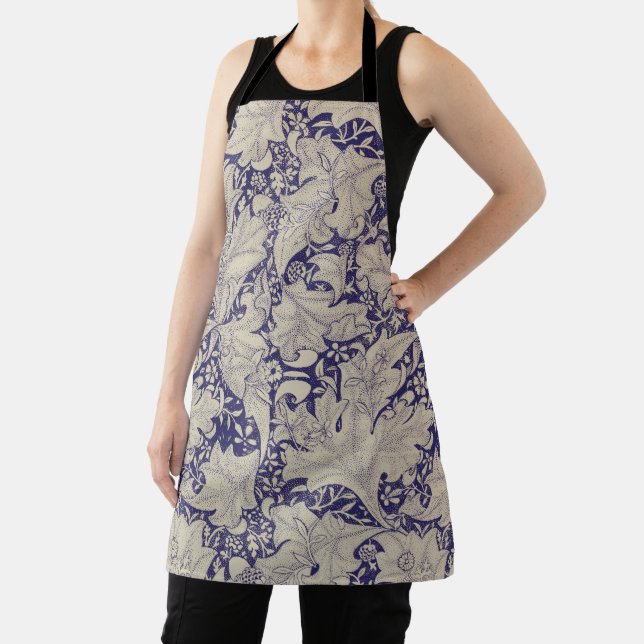 William Morris Wallflower floral blue damask  Apron (Insitu)