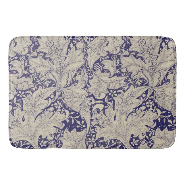 William Morris Wallflower floral blue damask  Bath Mat (Front)