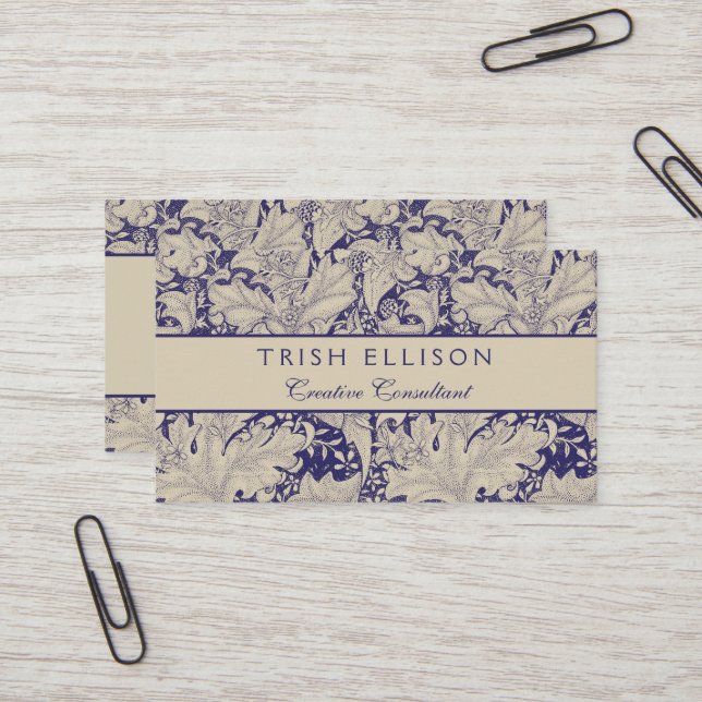 William Morris Wallflower floral blue damask  Business Card (Front/Back In Situ)