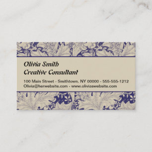 William Morris Wallflower floral blue damask  Business Card