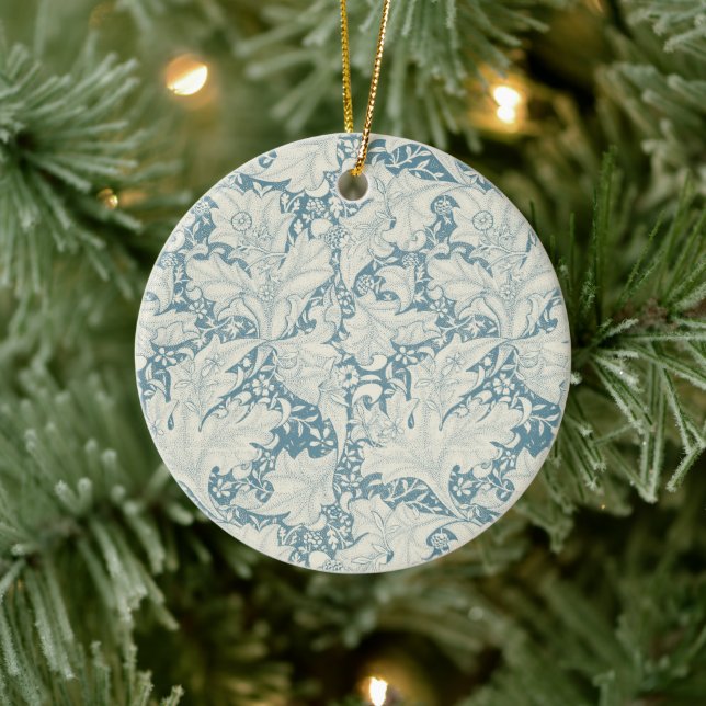 William Morris Wallflower floral blue damask  Ceramic Ornament (Tree)