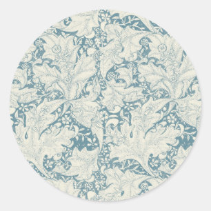 William Morris Wallflower floral blue damask  Classic Round Sticker