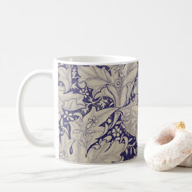 William Morris Wallflower floral blue damask  Coffee Mug (With Donut)