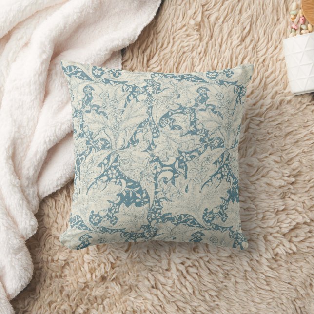 William Morris Wallflower floral blue damask  Cushion (Blanket)