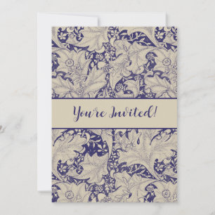 William Morris Wallflower floral blue damask  Invitation