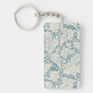 William Morris Wallflower floral blue damask  Key Ring