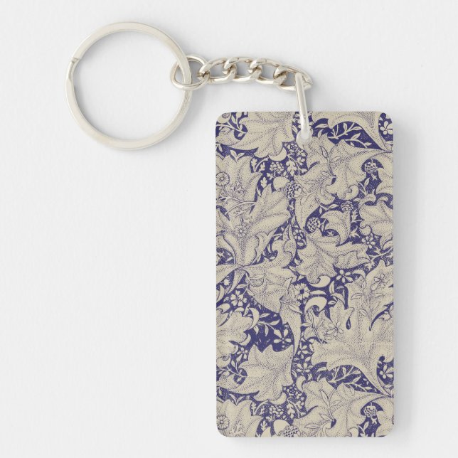 William Morris Wallflower floral blue damask  Key Ring (Front)
