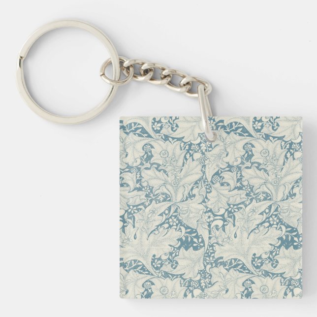 William Morris Wallflower floral blue damask  Key Ring (Front)