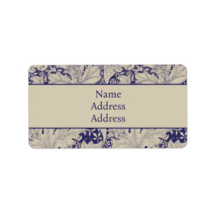 William Morris Wallflower floral blue damask Label