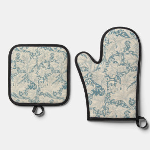 William Morris Wallflower floral blue damask Oven Mitt & Pot Holder Set