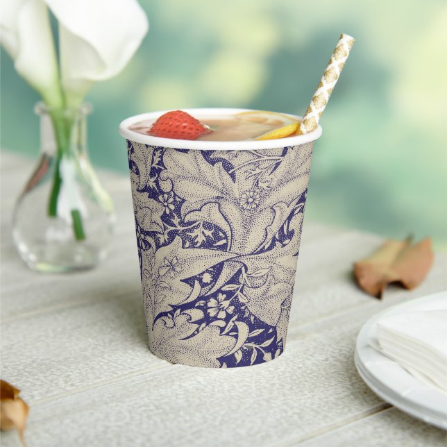 William Morris Wallflower floral blue damask  Paper Cups (Insitu)