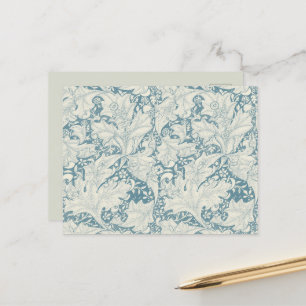 William Morris Wallflower floral blue damask  Postcard