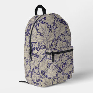 William Morris Wallflower floral blue damask  Printed Backpack