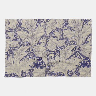 William Morris Wallflower floral blue damask  Tea Towel