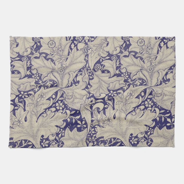 William Morris Wallflower floral blue damask  Tea Towel (Horizontal)