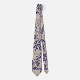 William Morris Wallflower floral blue damask  Tie