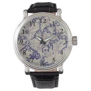 William Morris Wallflower floral blue damask Watch