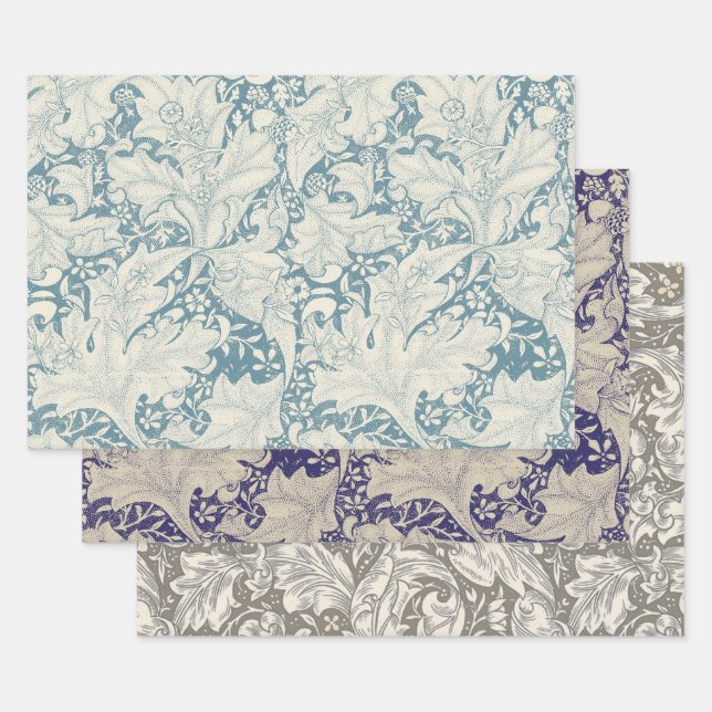 William Morris Wallflower floral blue damask  Wrapping Paper Sheet (Set)