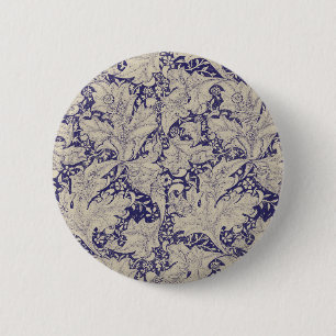 William Morris Wallflower Pattern Antique Blue 6 Cm Round Badge