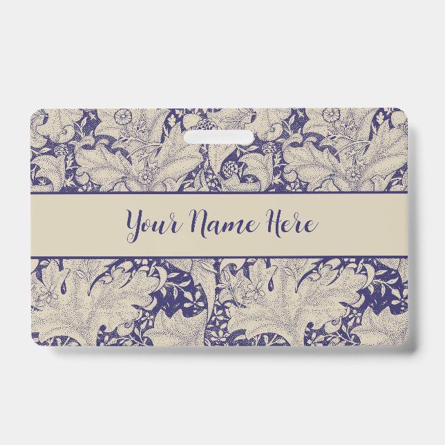William Morris Wallflower Pattern Antique Blue ID Badge (Front)
