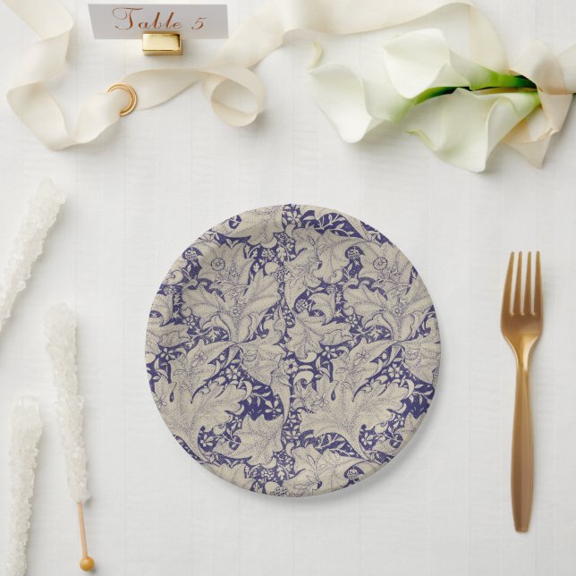 William Morris Wallflower Pattern Antique Blue Paper Plate (Wedding)