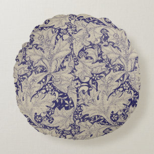 William Morris Wallflower Pattern Antique Blue Round Cushion
