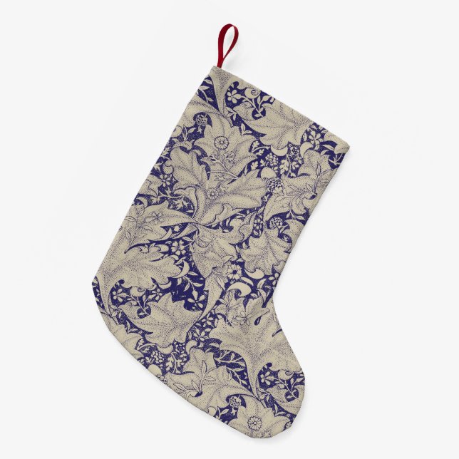 William Morris Wallflower Pattern Antique Blue Small Christmas Stocking (Front (Hanging))