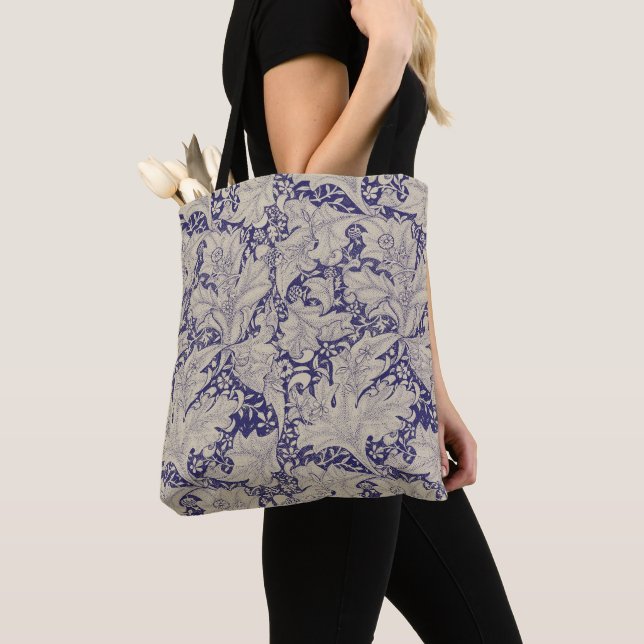 William Morris Wallflower Pattern Antique Blue Tote Bag (Close Up)