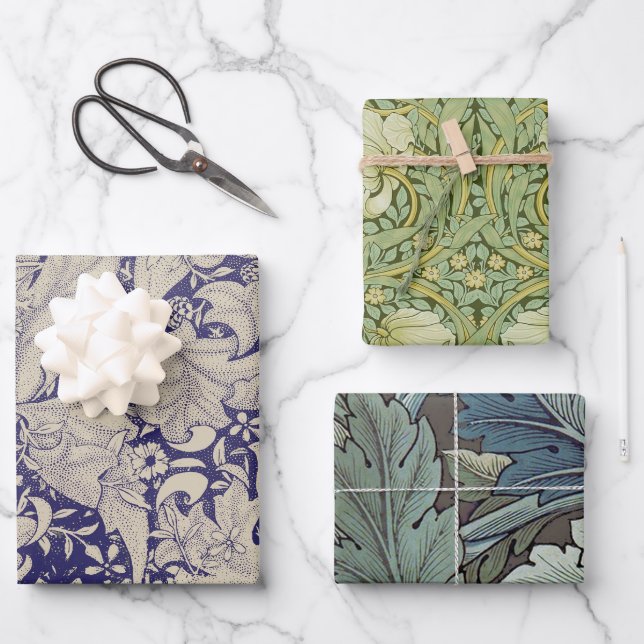 William Morris Wallflower Pattern Antique Blue Wrapping Paper Sheet (Front)