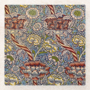 William Morris Wandle English Floral Damask Design Glass Coaster