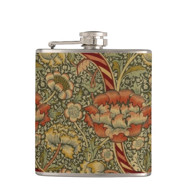 William Morris Wandle English Floral Damask Design Hip Flask (Front)