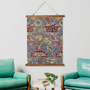 William Morris Wandle Navy Blue Floral Art Hanging Tapestry