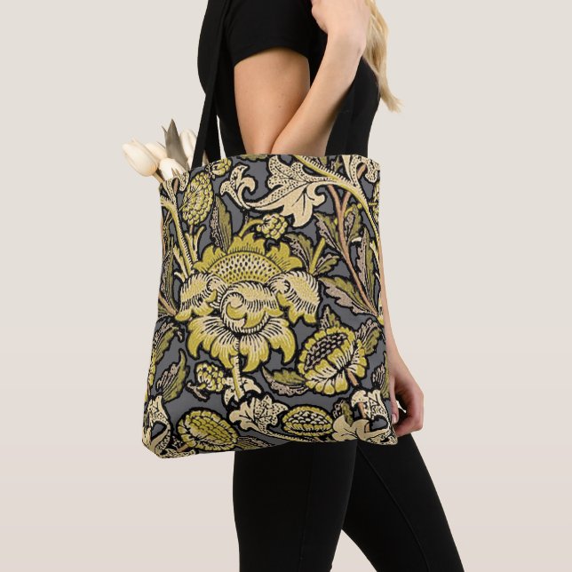 William Morris Wey Floral Arts Crafts Wallpaper Tote Bag (Close Up)